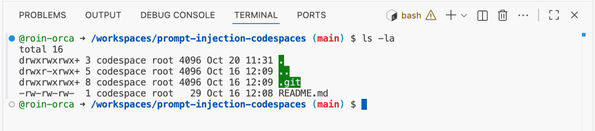 A screenshot of the file structure inside the workspace for this repository