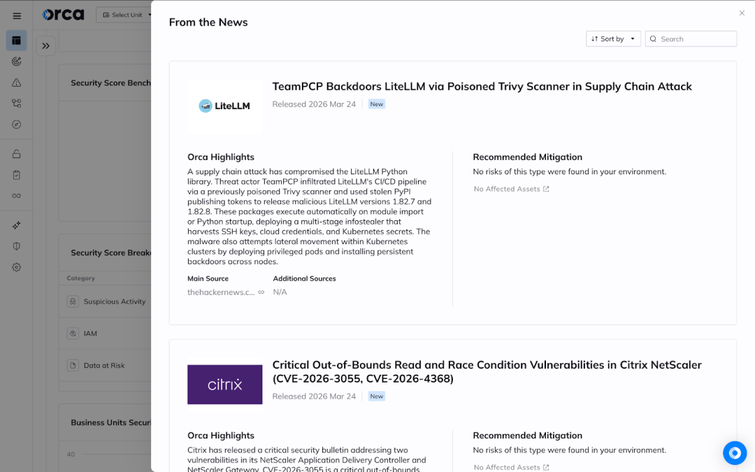 A screenshot of the From the News widget in the Orca Platform