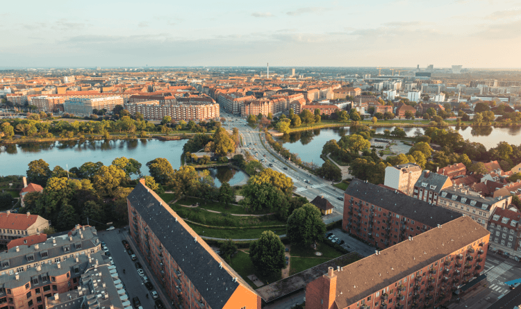 Panoramic view from center of Copenhagen toward Amager, Denmark.