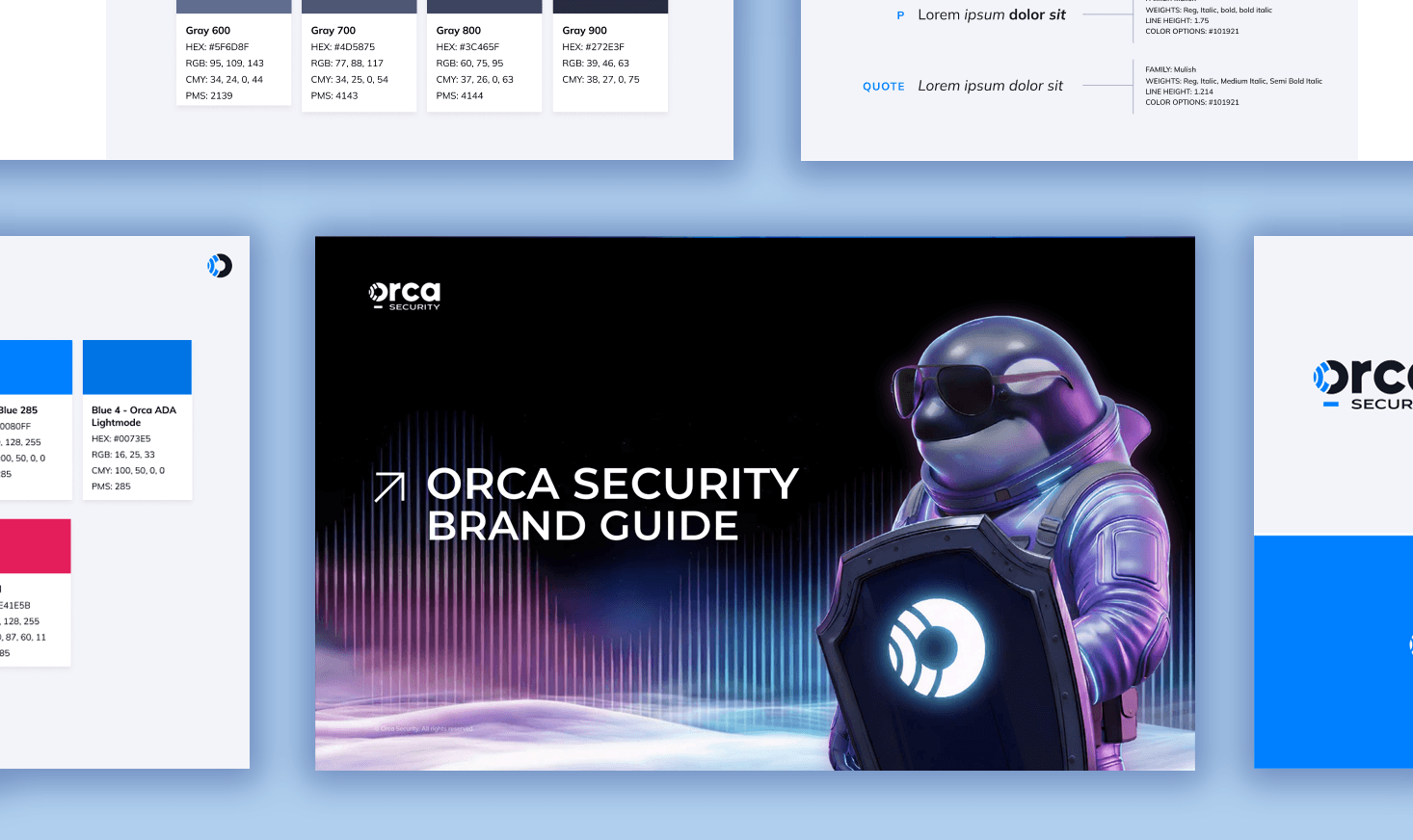 A screenshot of the various assets in the Orca Security Brand Guidelines