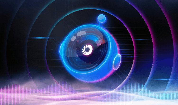 An illustrative perspective view of a glowing blue grid network floor. In the center, the surface is deeply cracked and fractured, with an intense magenta and pink light emanating from the central break. Debris floats above the fracture point.