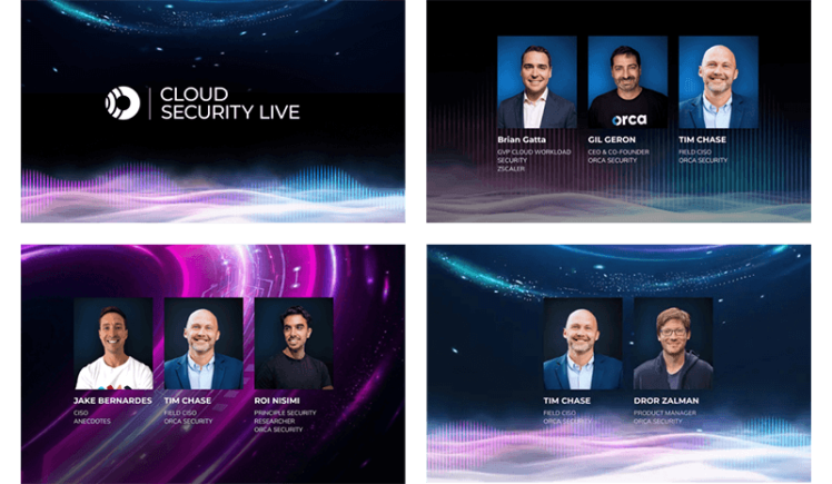 A collage of multiple on-demand webinars hosted by Orca Security