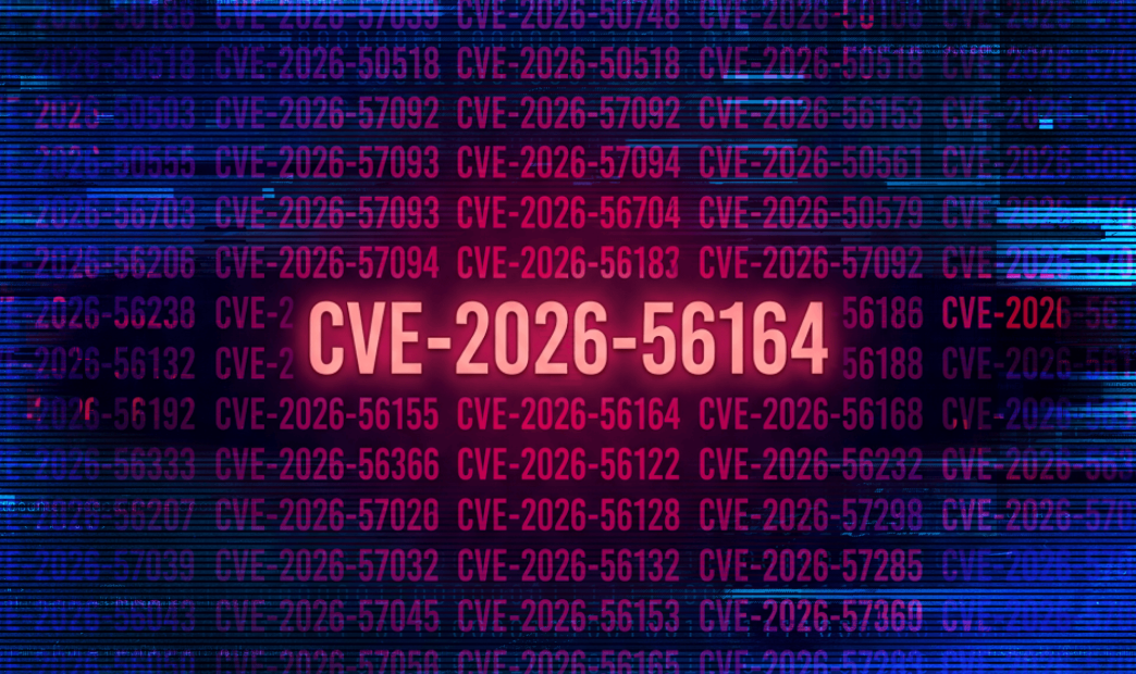 Digital illustration of a security threat grid highlighting the Microsoft SharePoint zero-day vulnerability CVE-2026-56164 in glowing red text.