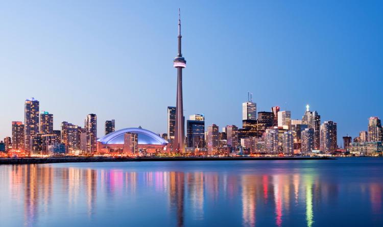 Toronto city skyline at twilight, Canada.