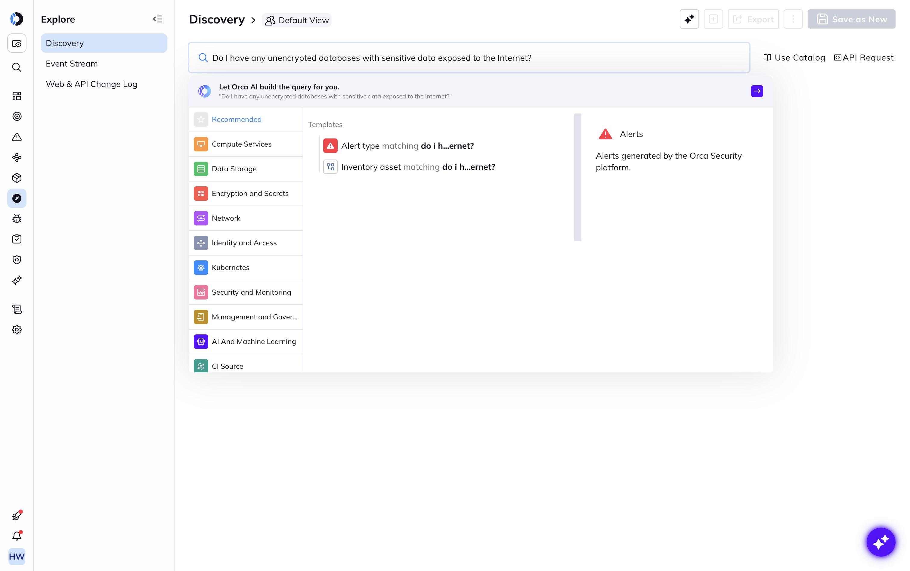 A screenshot of a user leveraging the Orca AI to build a complex custom query to find what they are looking for