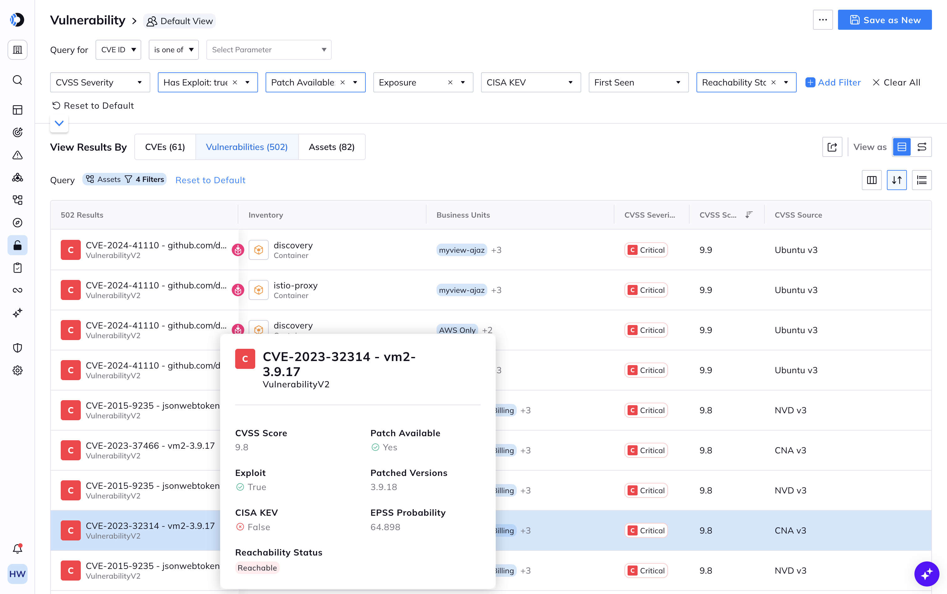 A screenshot of the vulnerabilities dashboard in the Orca Platform
